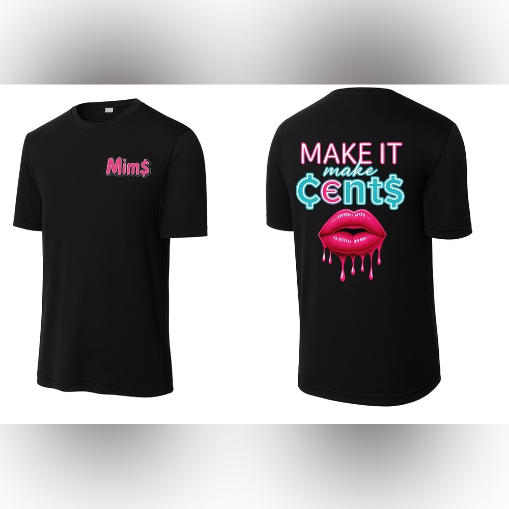 Mi Black Tee with Pink and Blue Graphic